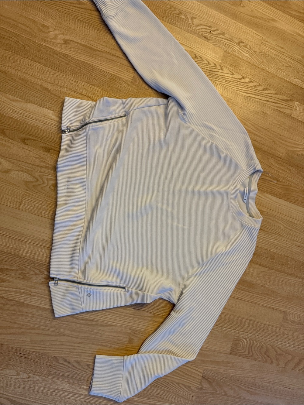 Light pink (faint pink) Ribbed Crewneck Sweater with Side Zips